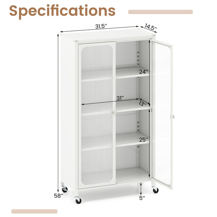Giantex Bookcase with Doors 58" Tall 4-Tier Bookshelf with Wheels