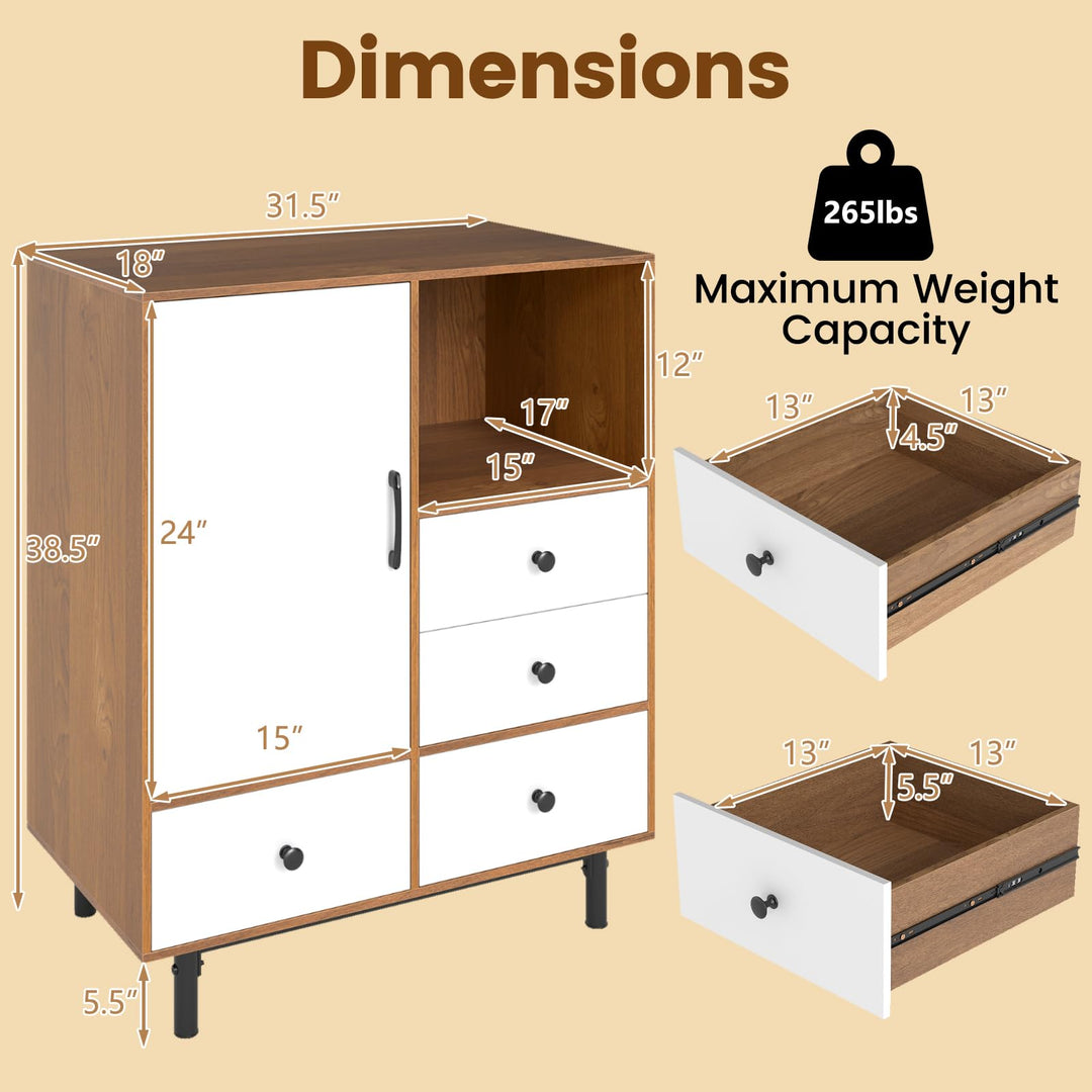 Giantex Storage Cabinet with 4 Drawers Door & Open Compartment, Metal Support Legs