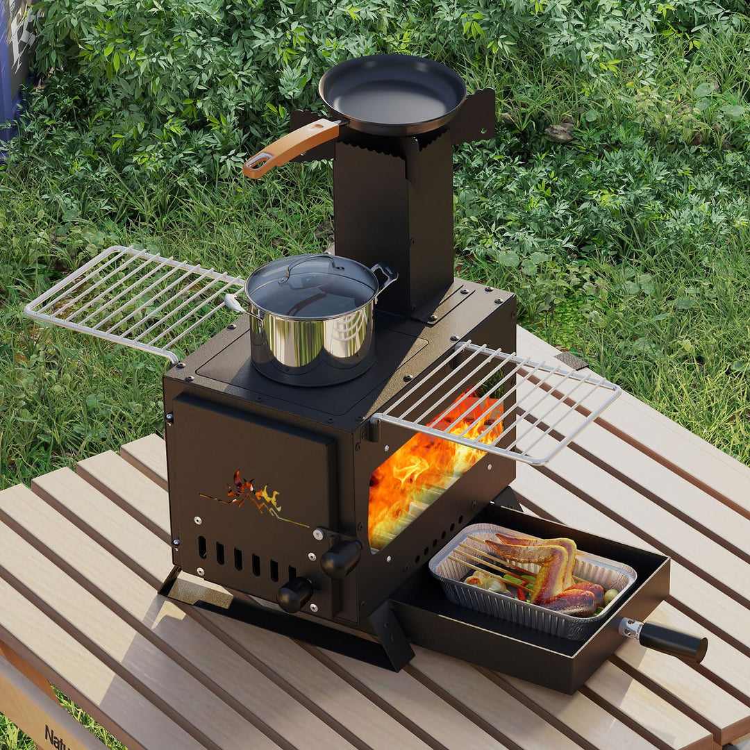 Giantex Portable Wood Burning Stove Mini Heater Burner with Pot Rack Oven Pan