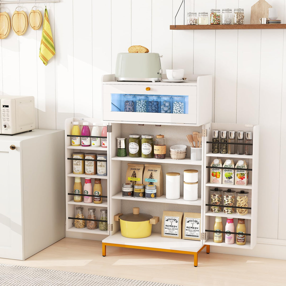 Giantex Sideboard Buffet Cabinet with LED Light Power Outlet, 2-Door Food Pantry Cabinet