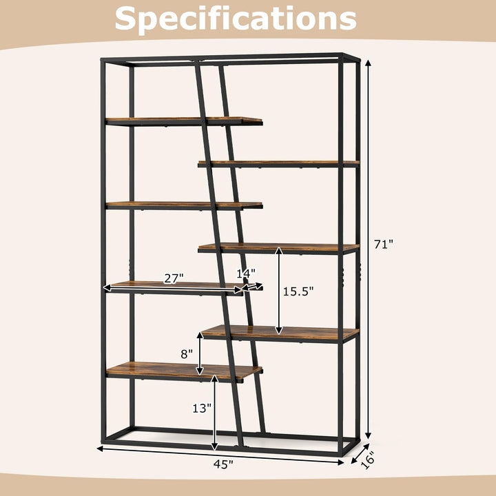 Giantex 7-Tier Industrial Bookshelf, Heavy-Duty Staggered Bookcase, Freestanding Display Storage Rack