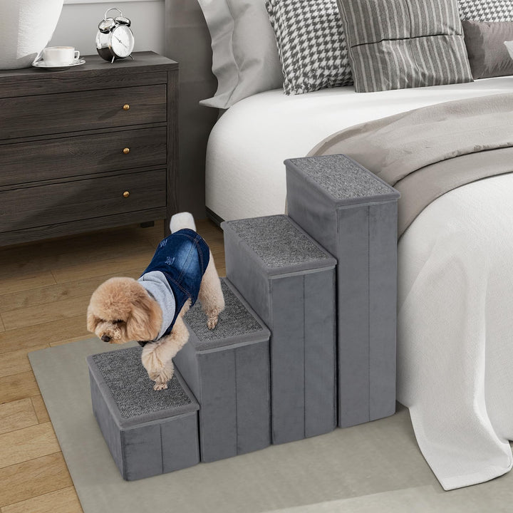 Giantex Dog Stairs with Storage 23" H Folding 4 Step Pet Stairs for Small and Medium Dogs