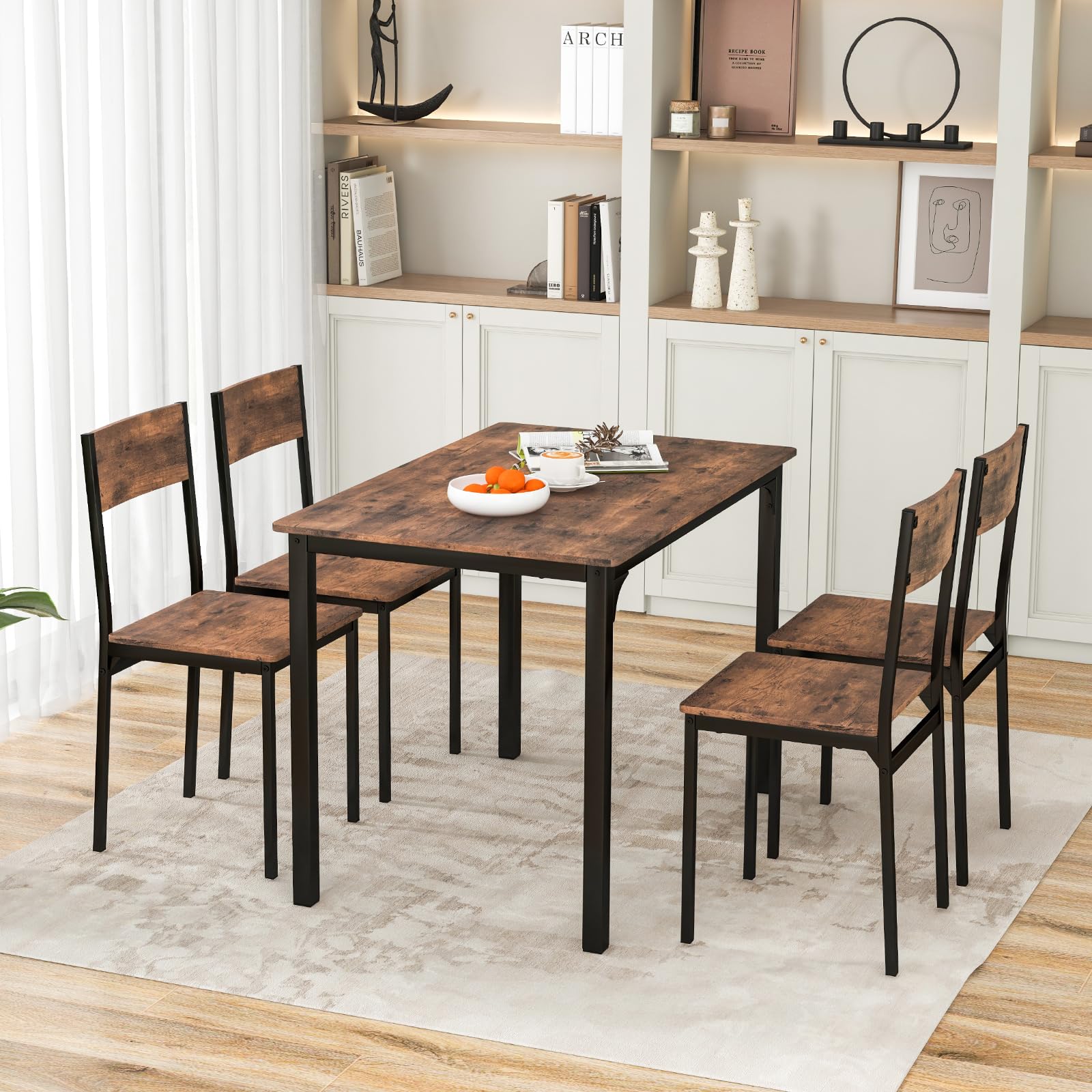 Giantex Dining Table Set for 4, Mid-Century Kitchen Furniture Set w/Kitchen Table, 4 Dining Chairs