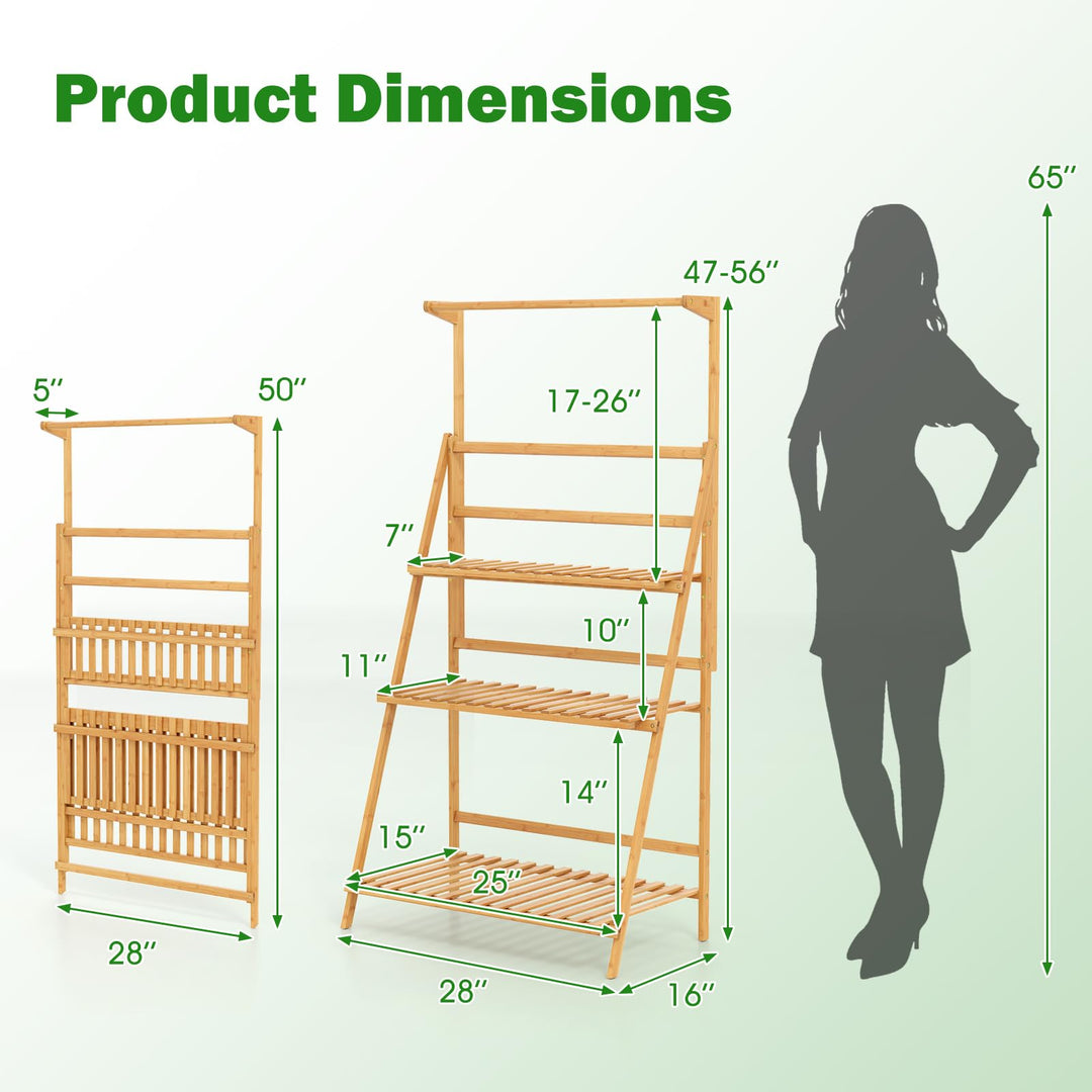 Giantex Plant Stand Indoor Outdoor - Bamboo 3-Tier Hanging Tall Ladder Flower Pot Display Organizer Rack