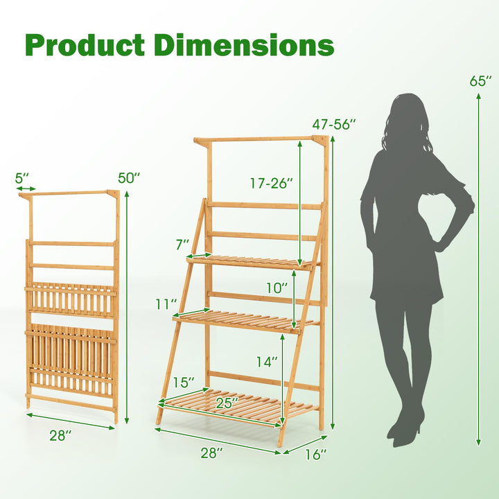 Giantex Plant Stand Indoor Outdoor - Bamboo 3-Tier Hanging Tall Ladder Flower Pot Display Organizer Rack