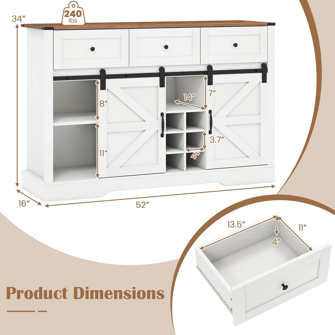 Giantex Wine Bar Cabinet with LED Lights 52" Buffet Sideboard w/Sliding Barn Door 3 Drawer