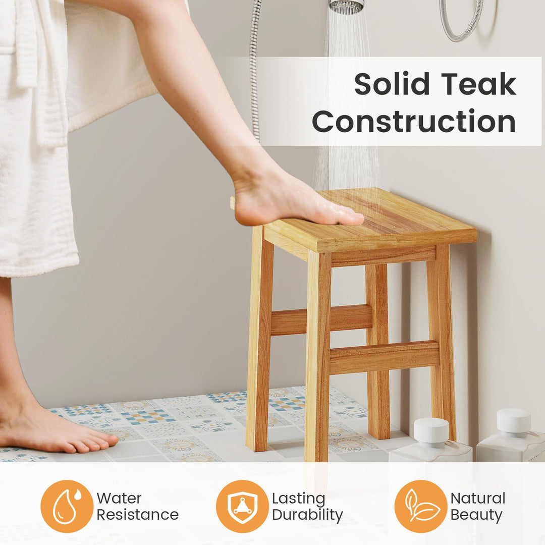 Giantex Solid Teak Shower Bench Stool for Bathroom with Water-Resistant Finish 18''L x 12''W x 18''H