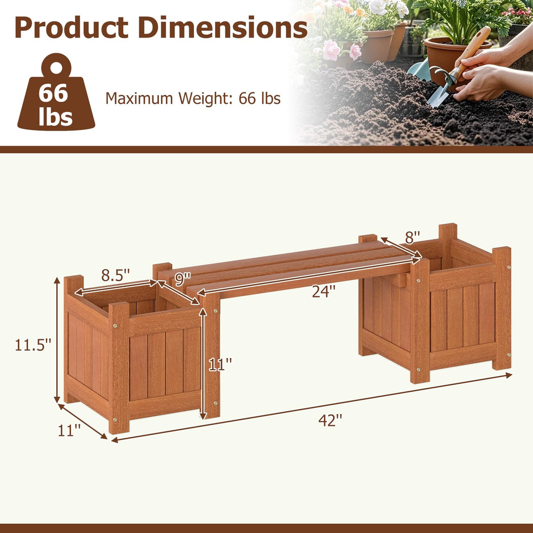 Giantex 2-in-1 Outdoor Bench with 2/4 Planter Boxes Wood with Teak Oil Finish 42"x11"x11.5"