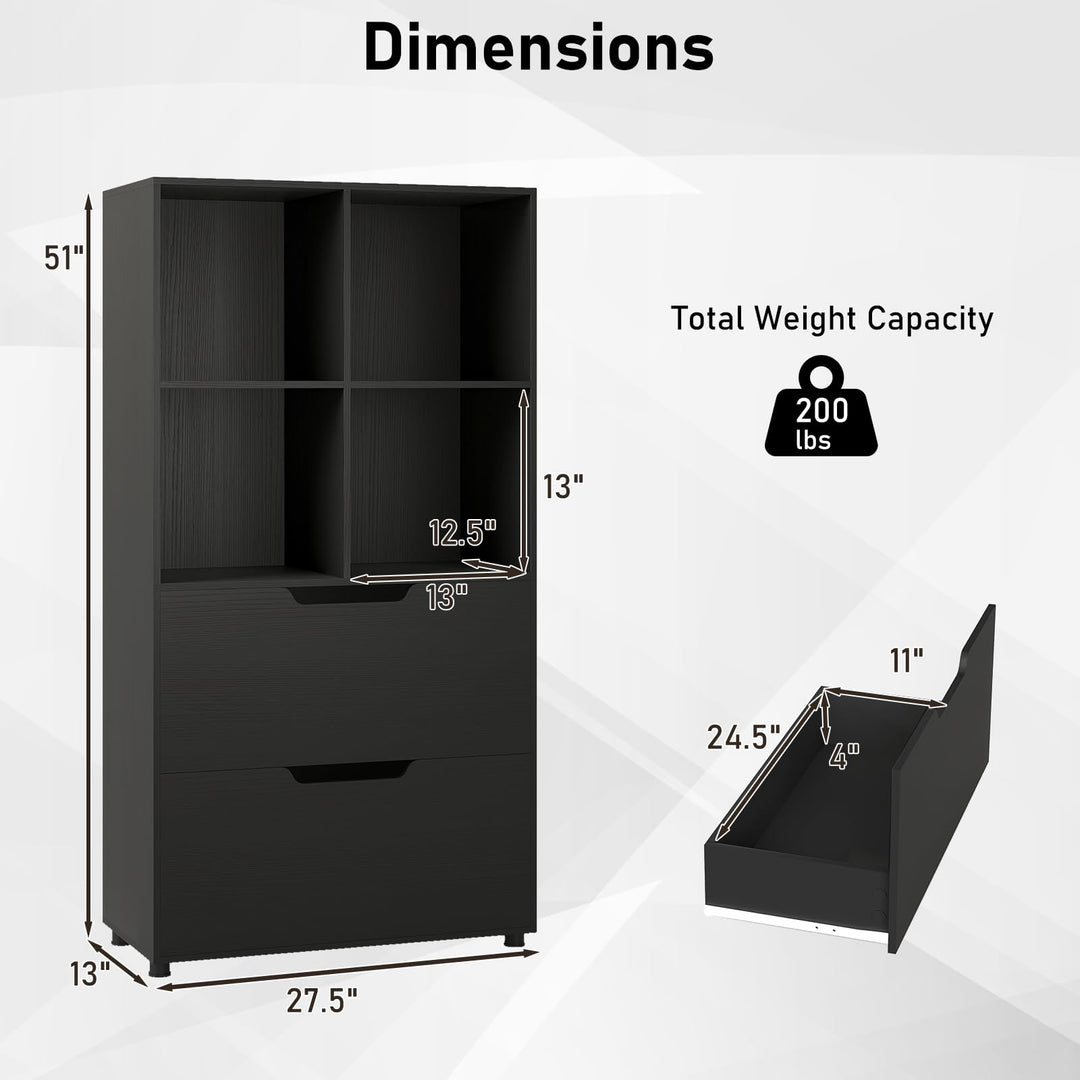 Giantex Bookshelf with 4 Cubes & 2 Drawers 51” Tall Floor Bookcase with Anti-tip Kits