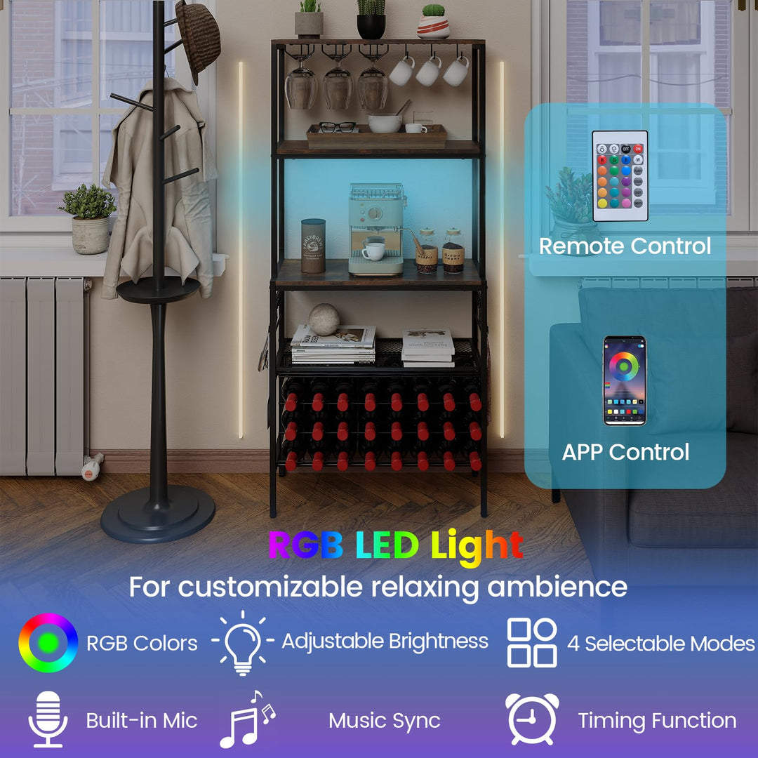 Giantex Wine Rack Freestanding Floor Wine Bar Cabinet w/Power Outlet & RGB Light