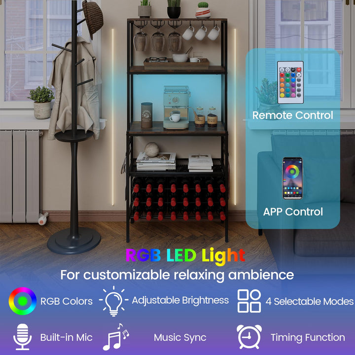 Giantex Wine Rack Freestanding Floor Wine Bar Cabinet w/Power Outlet & RGB Light