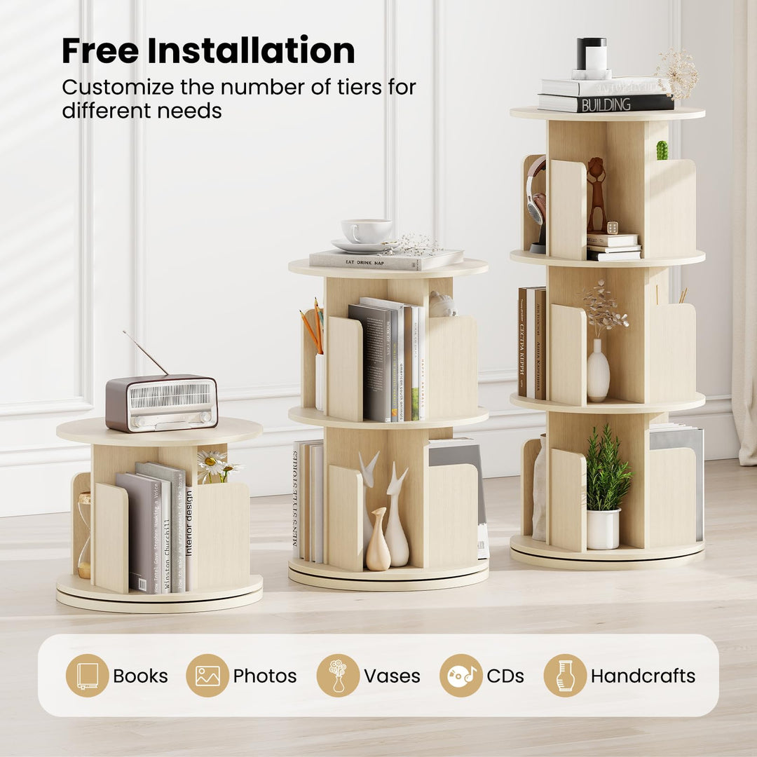 Giantex 3-Tier Rotating Bookshelf 360° Display Rack w/Dividers & Anti-Falling Baffles
