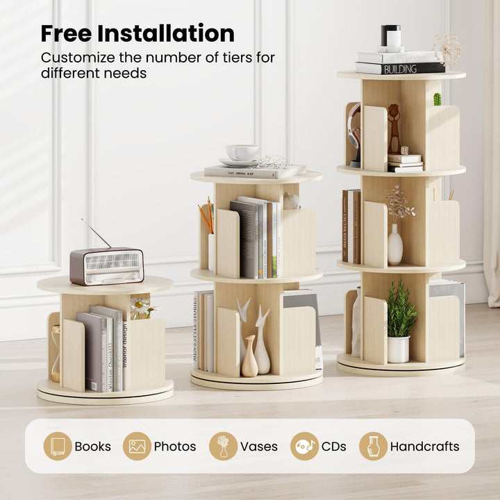 Giantex 3-Tier Rotating Bookshelf 360° Display Rack w/Dividers & Anti-Falling Baffles