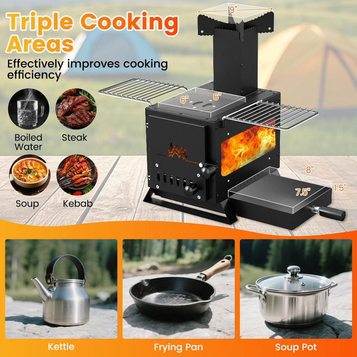 Giantex Portable Wood Burning Stove Mini Heater Burner with Pot Rack Oven Pan