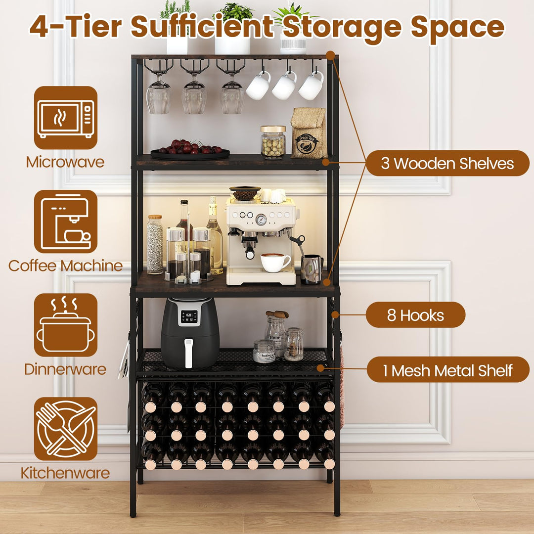 Giantex Wine Rack Freestanding Floor Wine Bar Cabinet w/Power Outlet & RGB Light