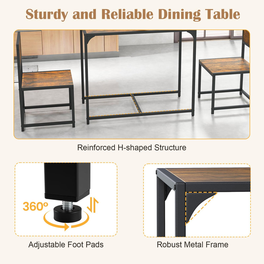 Giantex 3-Piece Dining Table Set for 2 Small Industrial Kitchen Table with 2 Chairs