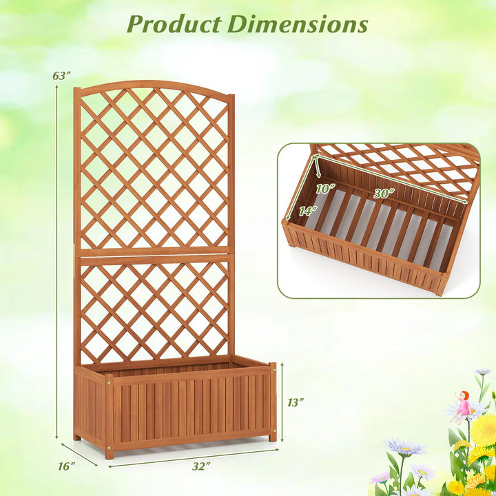 Giantex Solid Acacia Wood Planter Box with Trellis 63" Raised Garden Bed with Trellis