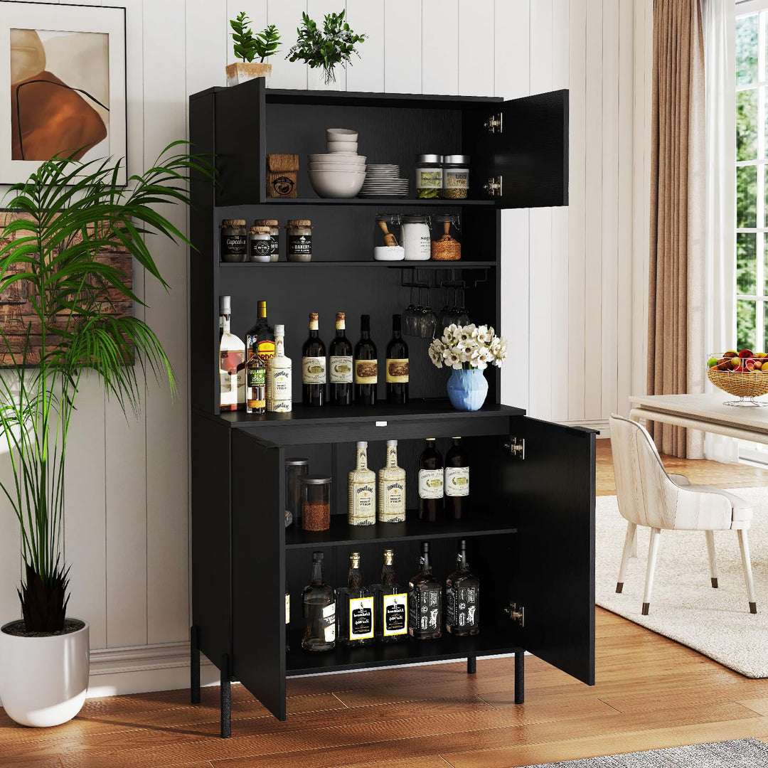 Giantex 64.5" Kitchen Pantry Cabinet with Charging Station, Tall Buffet Hutch with Storage Cabinets