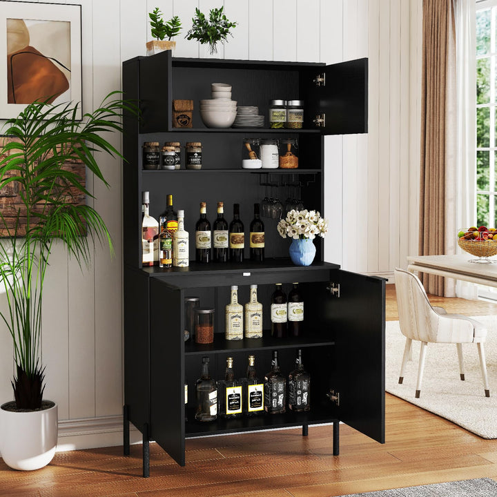 Giantex 64.5" Kitchen Pantry Cabinet with Charging Station, Tall Buffet Hutch with Storage Cabinets
