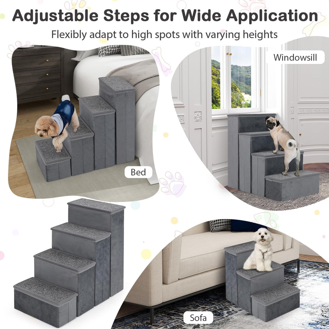 Giantex Dog Stairs with Storage 23" H Folding 4 Step Pet Stairs for Small and Medium Dogs