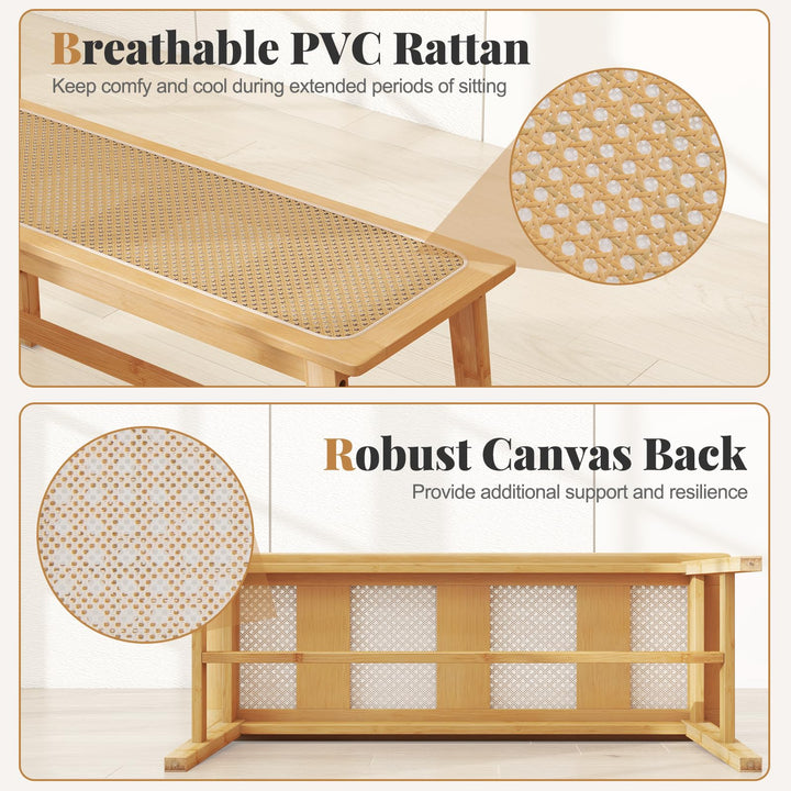 Giantex 39.5" Bamboo Dining Bench with Handwoven Rattan Seat
