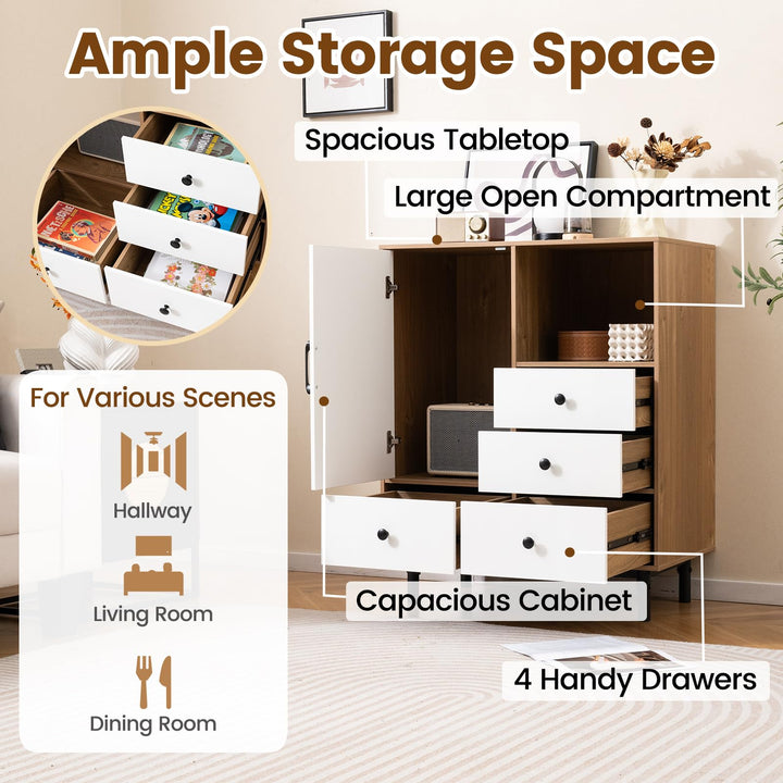 Giantex Storage Cabinet with 4 Drawers Door & Open Compartment, Metal Support Legs