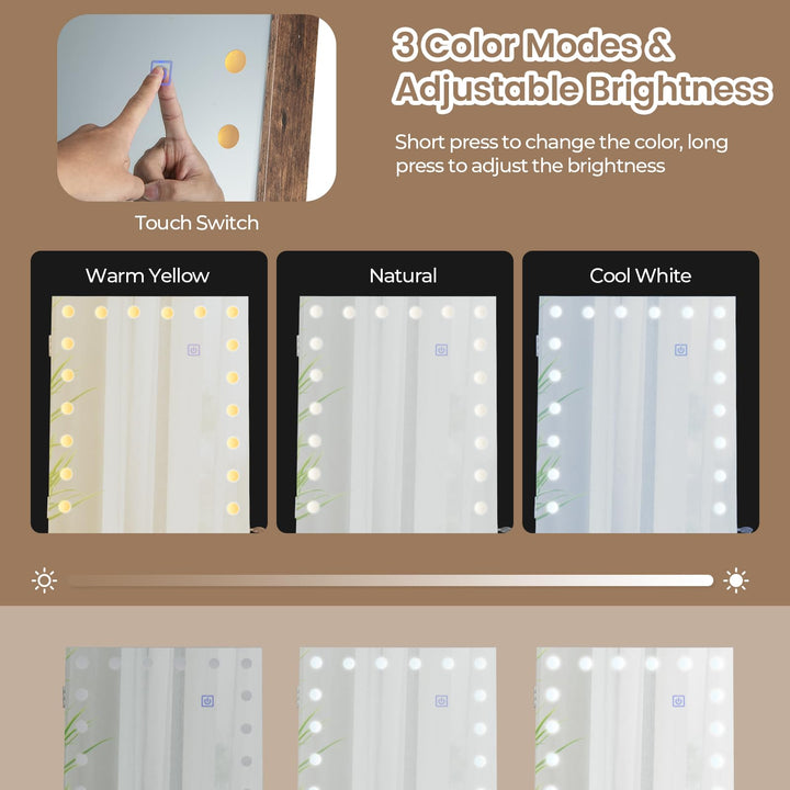 CHARMAID Jewelry Cabinet Armoire with LED Full Length Mirror, 3 Adjustable Heights, up to 69 inches