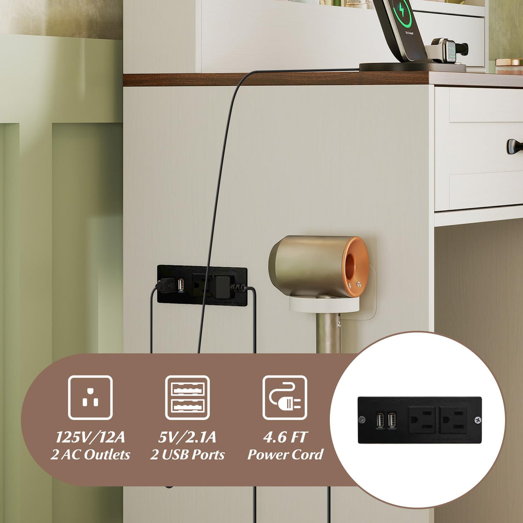 CHARMAID Glass Top Vanity Desk with Lighted Mirror Storage Stool & Drawers