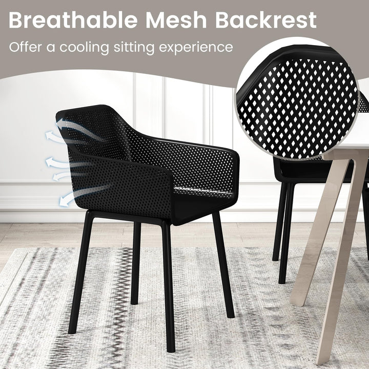 Giantex Plastic Dining Chairs Set of 2/4 Black Kitchen Armchair w/Breathable Mesh Backrest