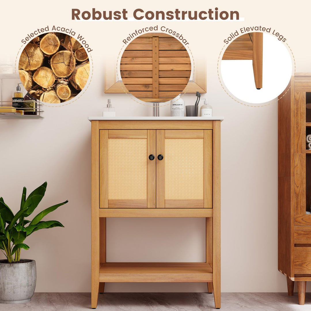 Giantex Bathroom Vanity with Sink Solid Acacia Wood Modern Vanity Sink Cabinet