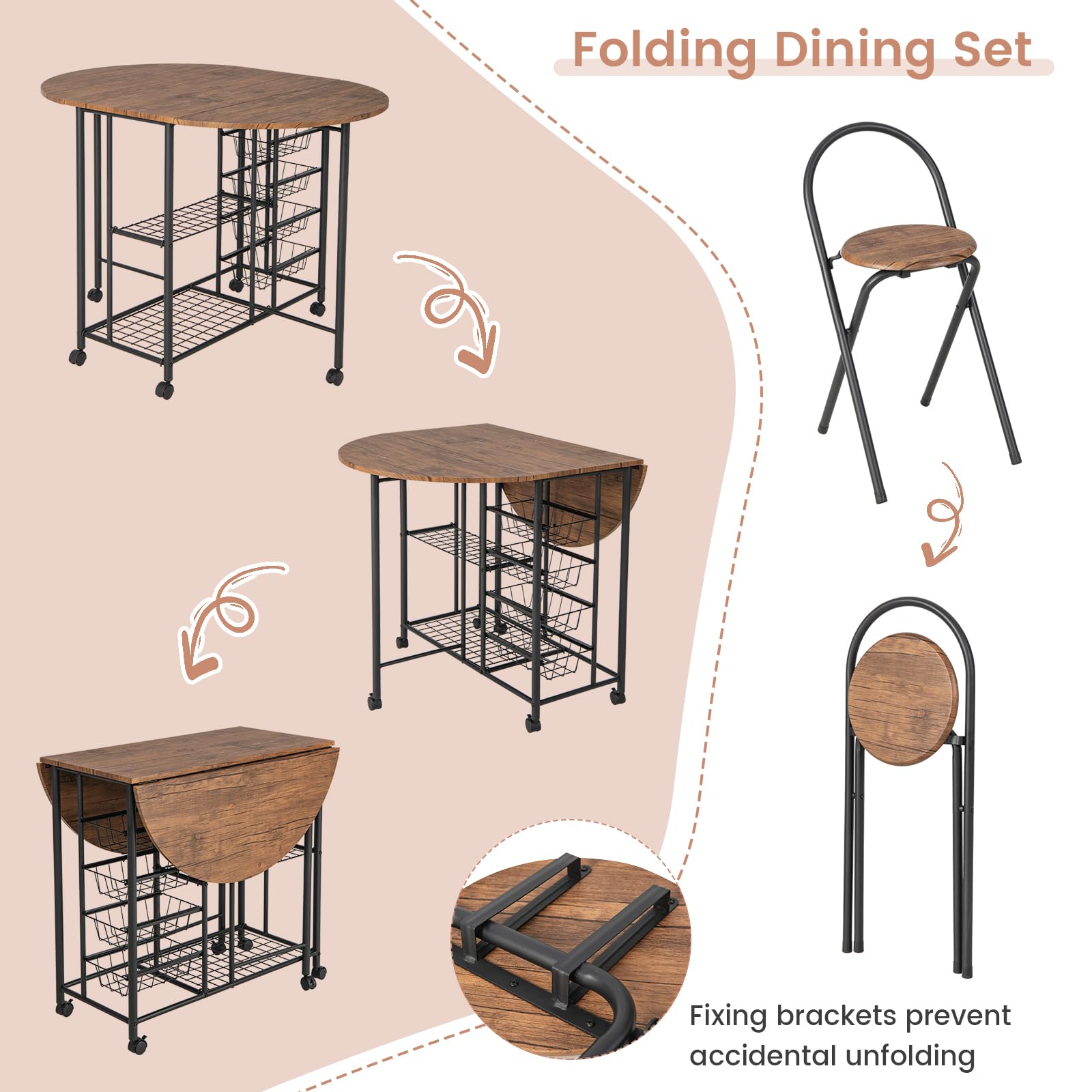 3PCS Folding Dining Table Set - Giantex