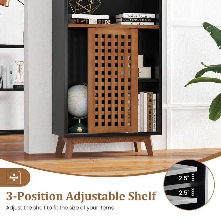 Giantex 70" Bookcase with Sliding Doors 5-Tier Tall Bookshelf with Reversible Adjustable Shelf