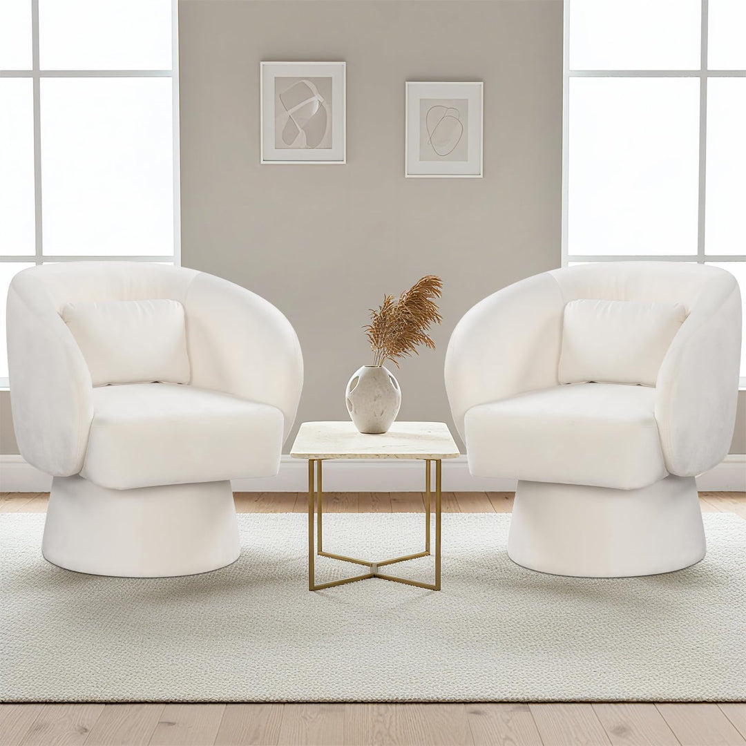 Giantex Swivel Accent Chair Upholstered Barrel Chair with Curved Back & Removable Lumbar Pillow