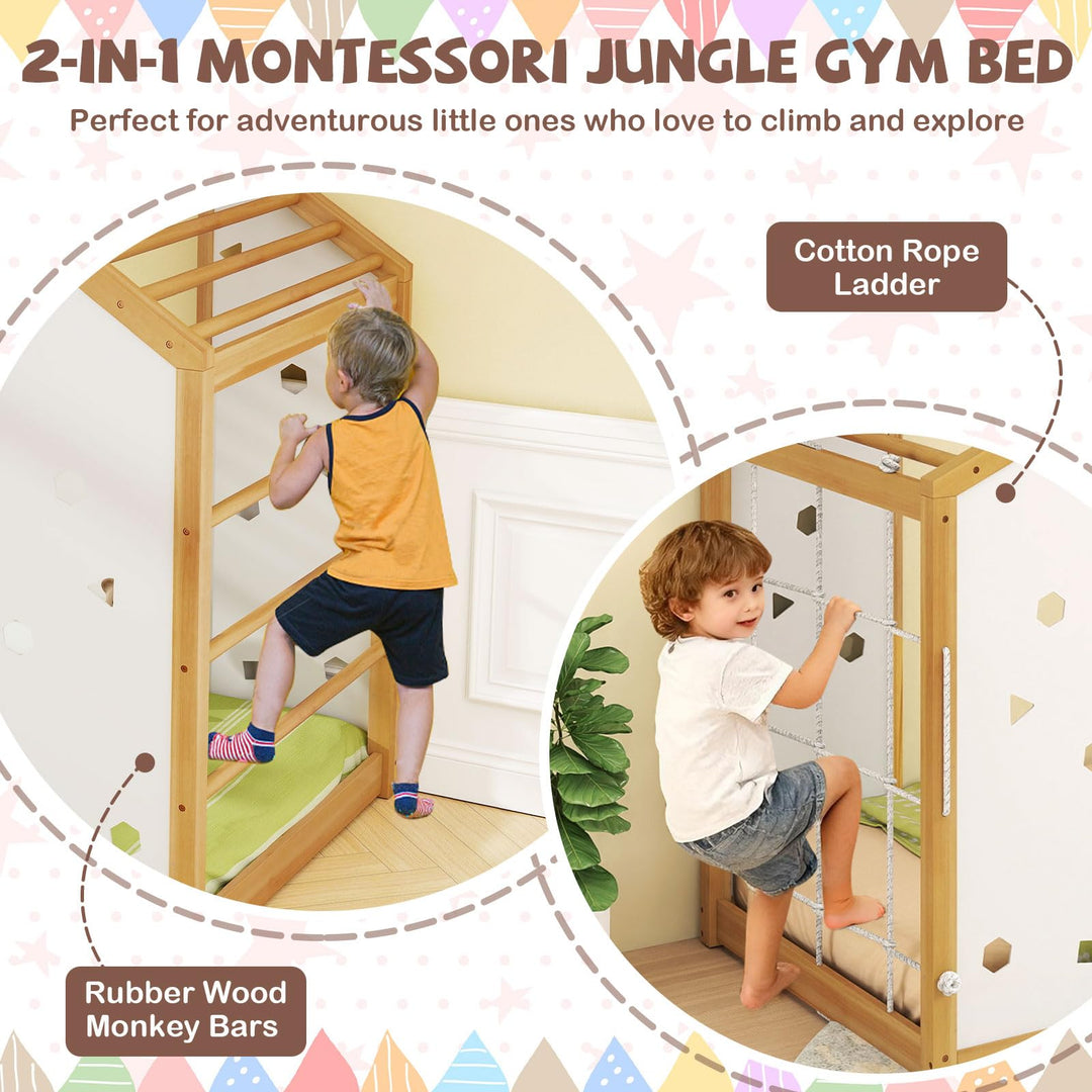 Giantex Twin Size Montessori Floor Bed, 3-in-1 Indoor Kids Jungle Gym Playground