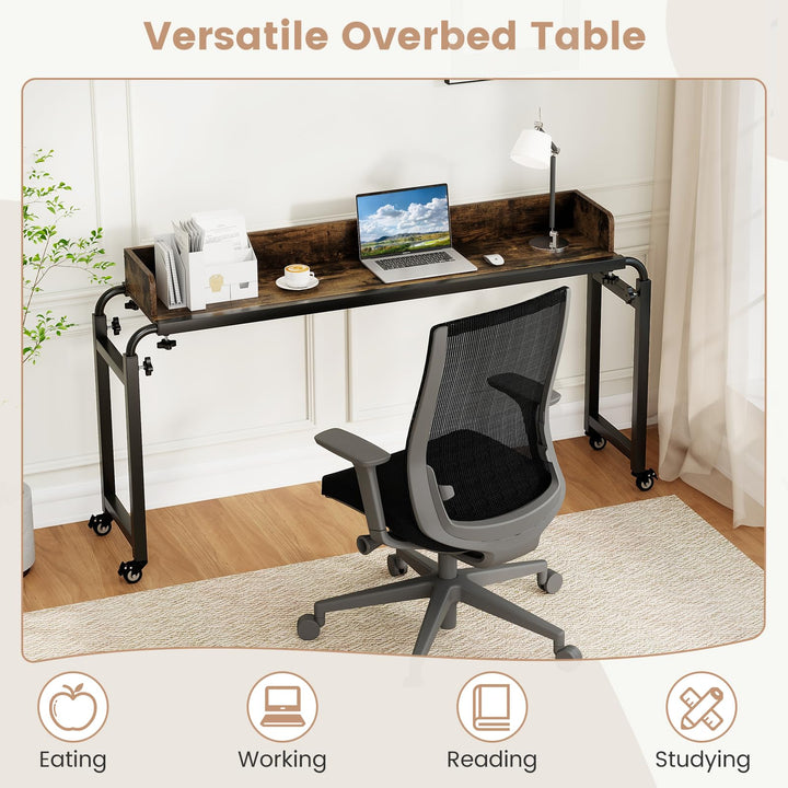 Giantex Overbed Table with Wheels 81" Queen Size Bed Desk with Adjustable Height and Length