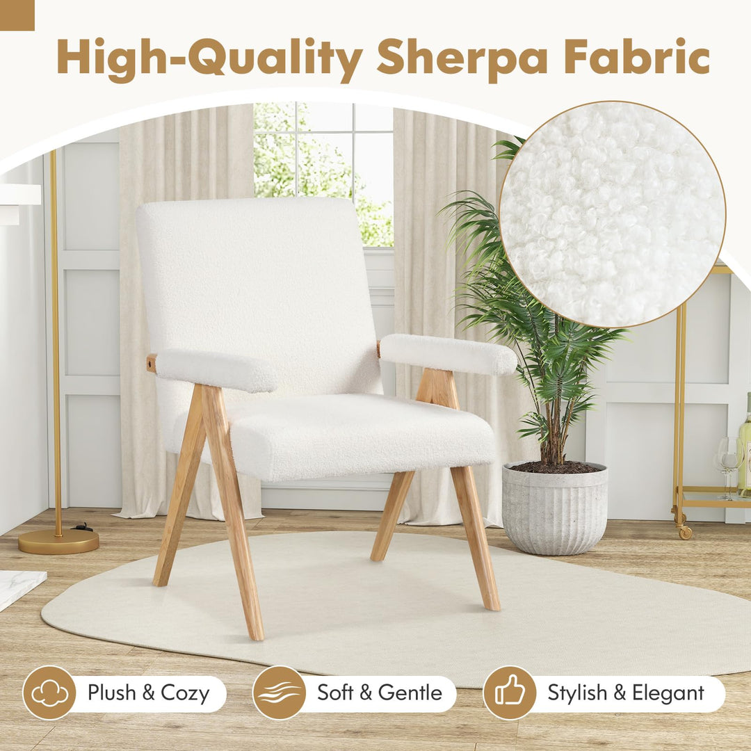 Giantex Mid-Century Modern Accent Chair, Sherpa Fabric Reading Chair with Padded Armrests