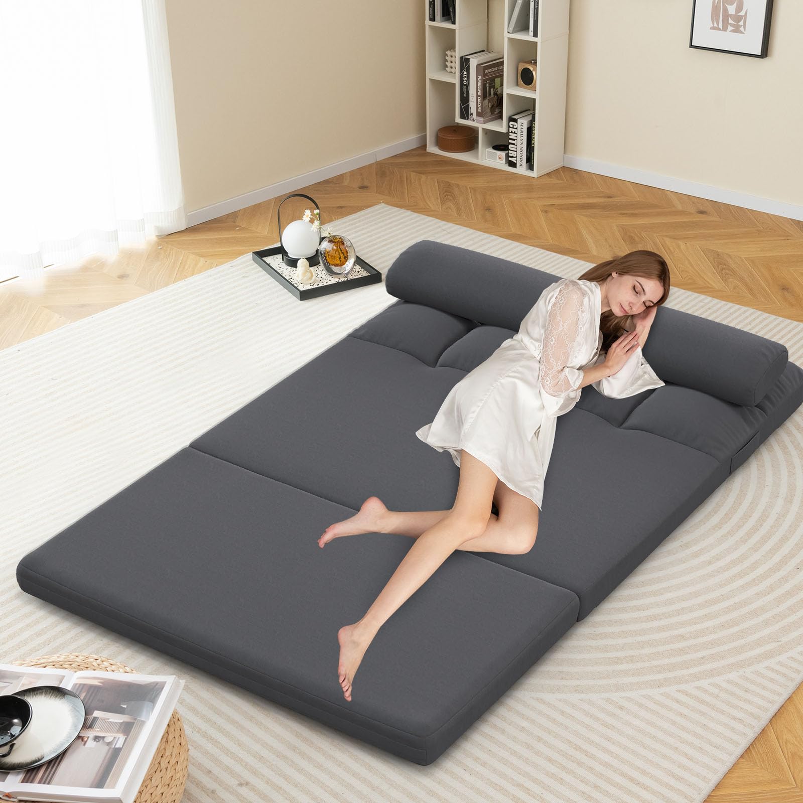 Giantex Floor Sofa Bed with 2 Pillows, Convertible Sofa Couch