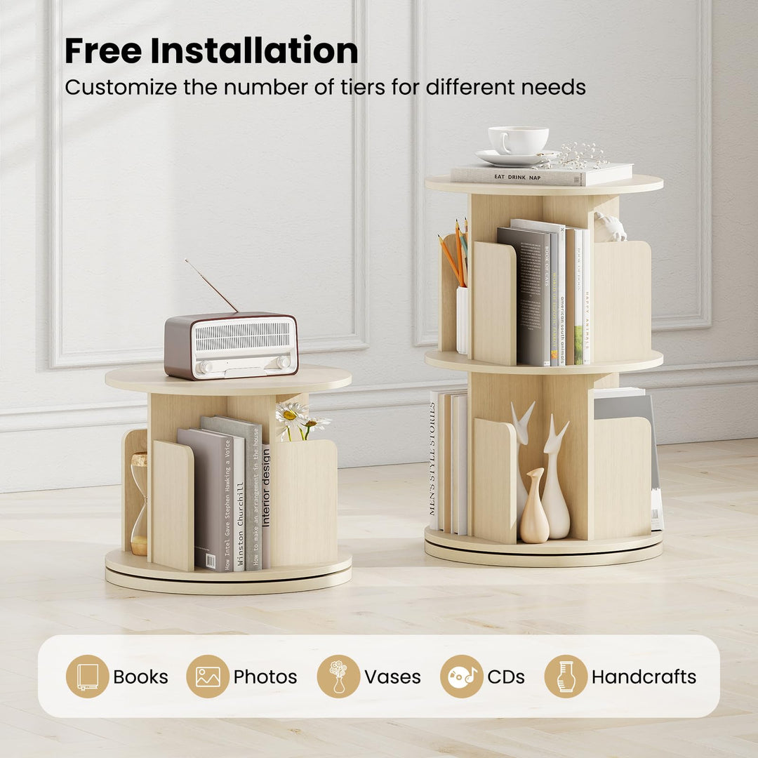 Giantex 2-Tier Rotating Bookshelf 360° Display Rack w/Dividers & Anti-Falling Baffles