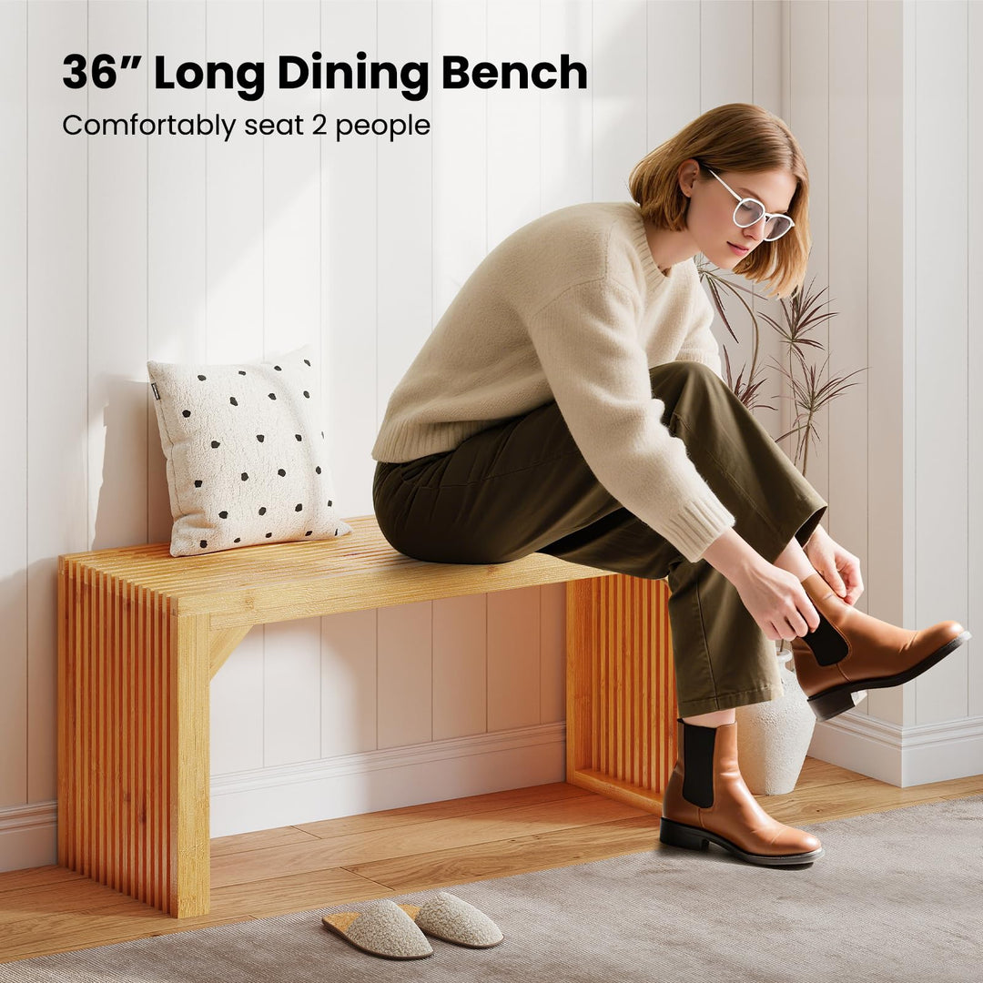 Giantex 36" Bamboo Dining Bench 660Lbs Capacity 2-Person Kitchen Table Bench for Living Room
