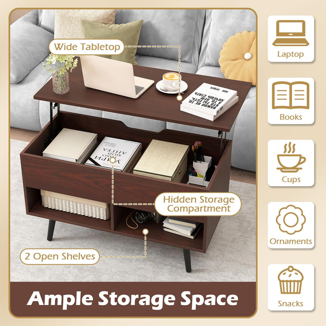Giantex Lift Top Coffee Table Modern Cocktail Table w/Hidden Compartment & 2 Open Shelves