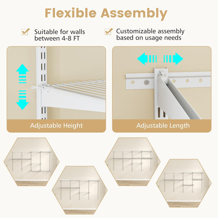 Giantex Closet Organizer System 4-8 FT Wall-Mounted Closet Shelves and Rod
