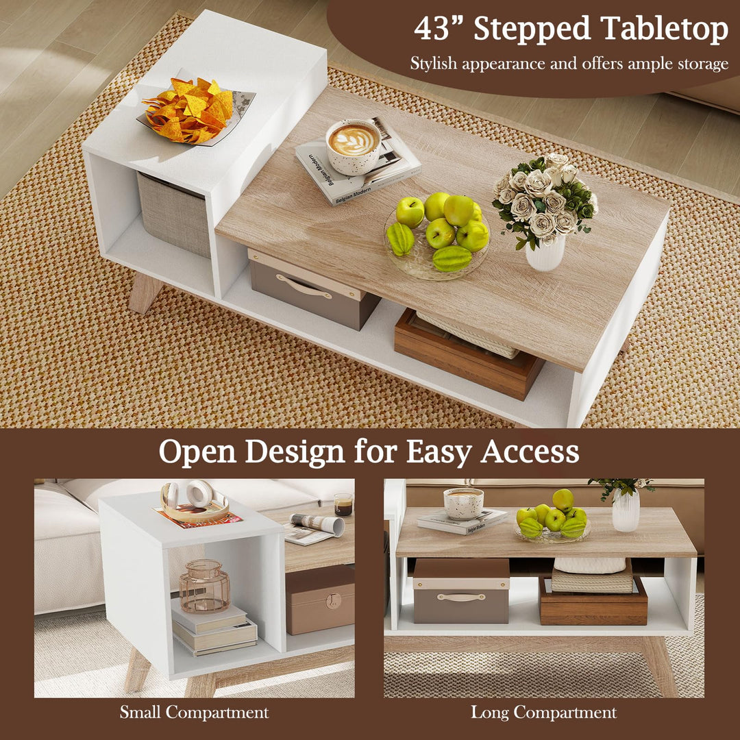 Giantex 2-Tier Coffee Table with Storage Mid Century Modern Center Table