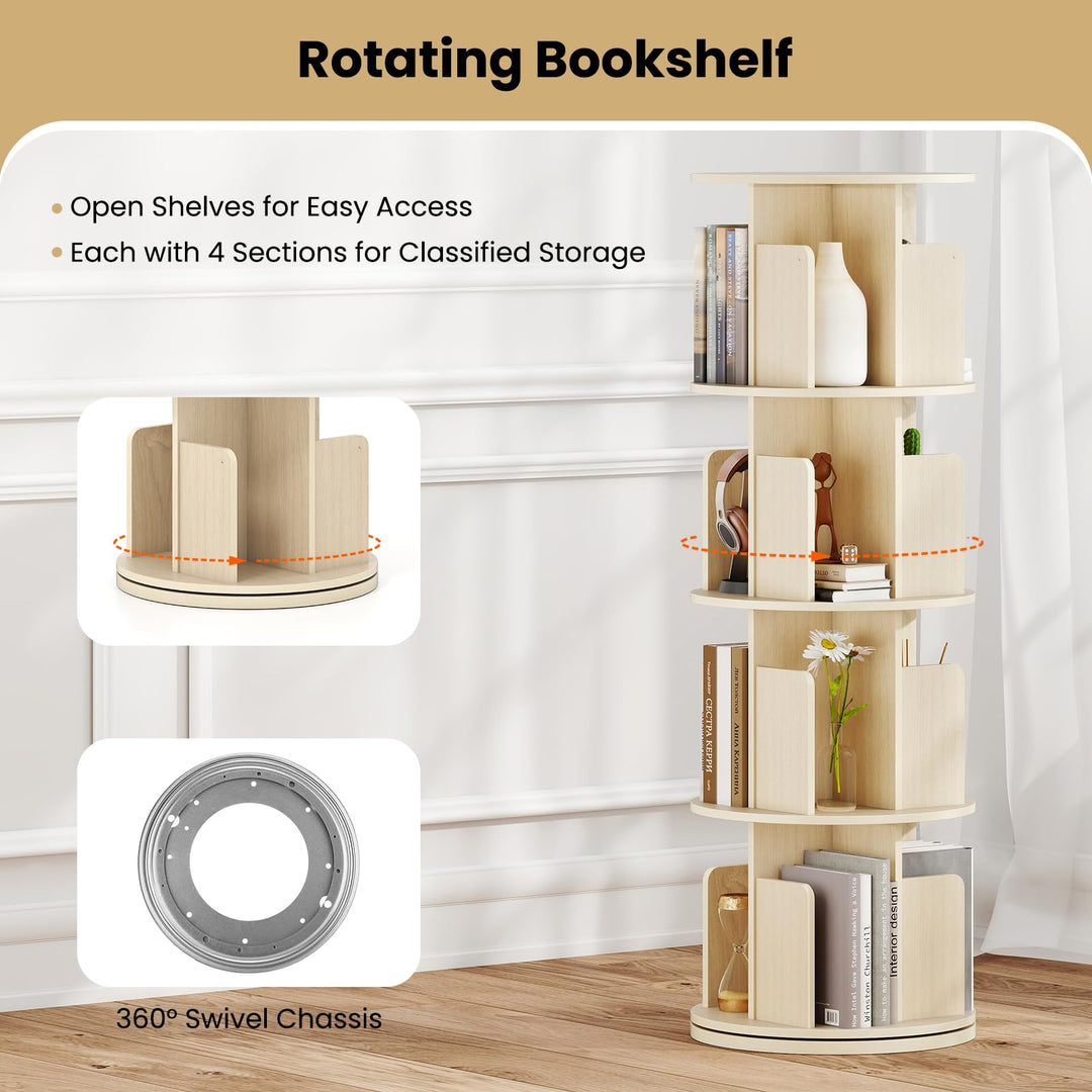 Giantex 4-Tier Rotating Bookshelf 360° Display Rack w/Dividers & Anti-Falling Baffles