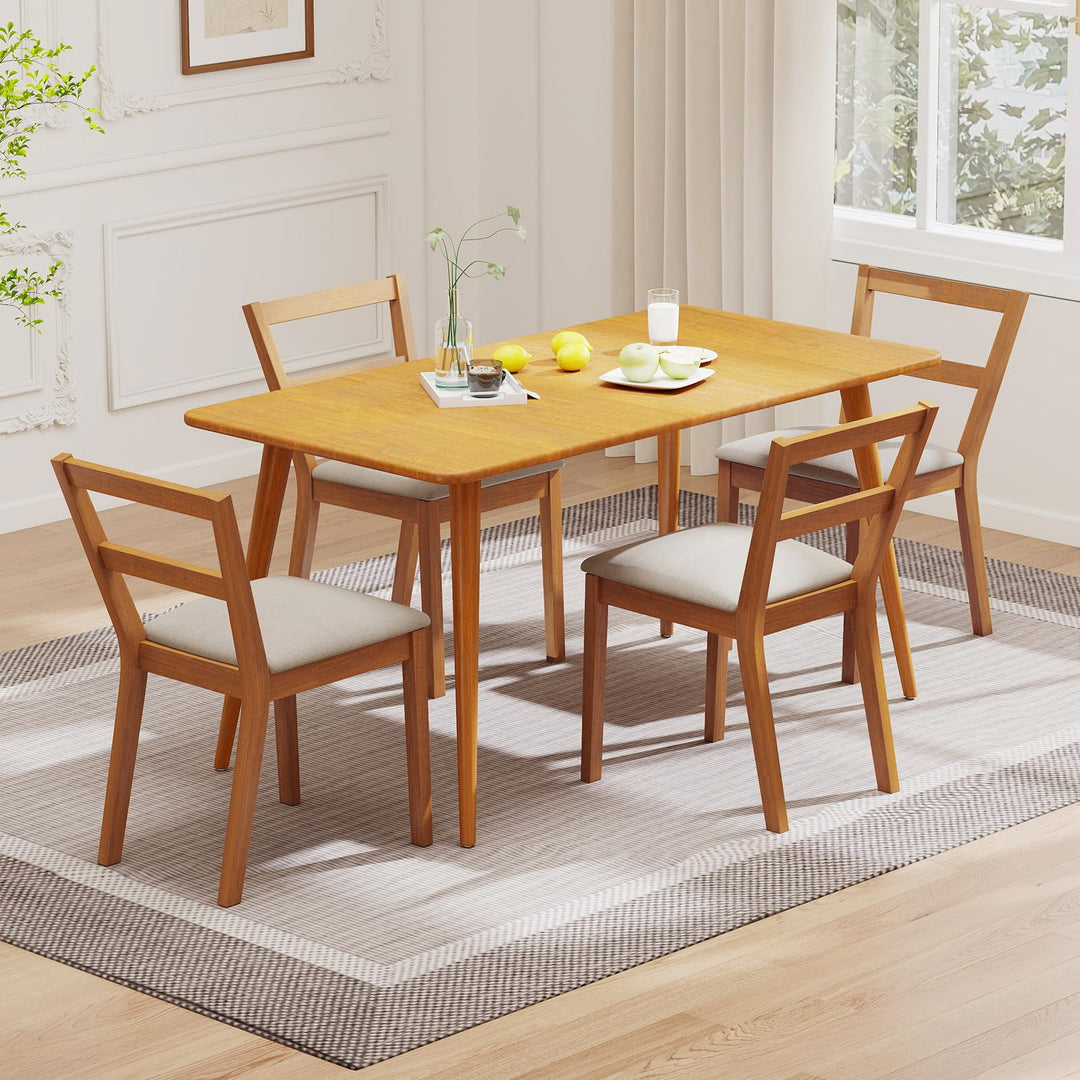 Giantex Wooden Dining Chairs Set of 2/4 Farmhouse Upholstered Kitchen Chairs with Rubber Wood Legs & Fabric Padded Seat