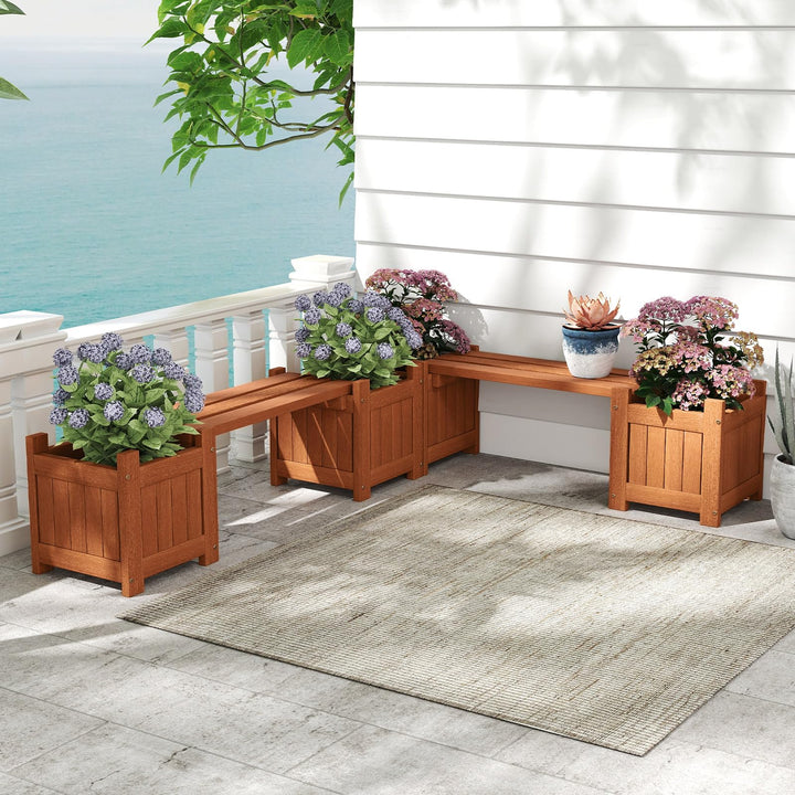 Giantex 2-in-1 Outdoor Bench with 2/4 Planter Boxes Wood with Teak Oil Finish 42"x11"x11.5"