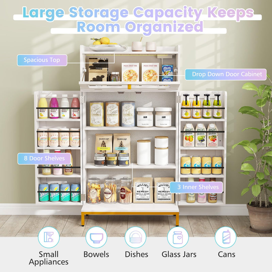 Giantex Sideboard Buffet Cabinet with LED Light Power Outlet, 2-Door Food Pantry Cabinet