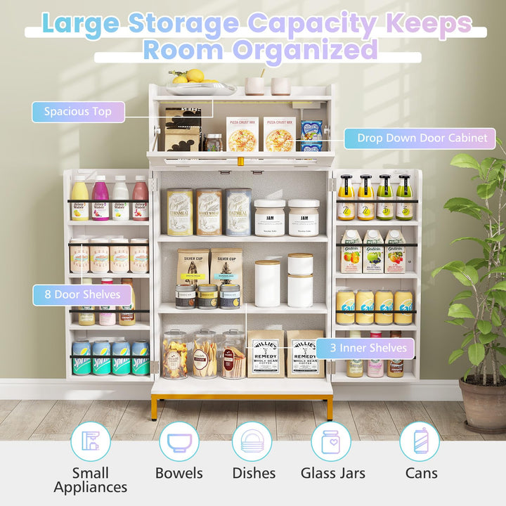 Giantex Sideboard Buffet Cabinet with LED Light Power Outlet, 2-Door Food Pantry Cabinet