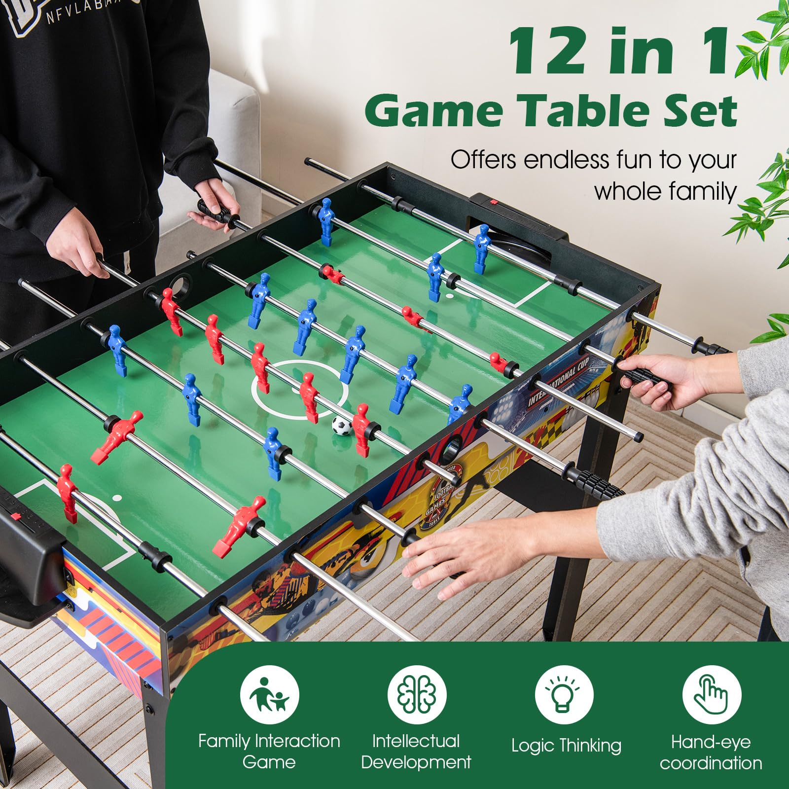 Giantex 12-in-1 Multi Game Table, 48 Inch Combination Game Tables with Foosball, Hockey, Ping Pong, Pool, Chess, Bowling, Checkers, Shuffleboard