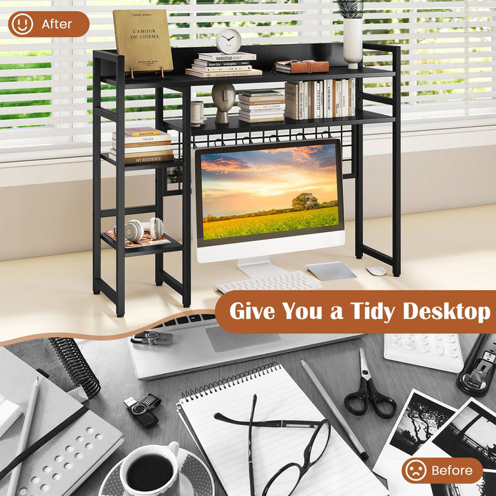 Giantex Desktop Bookshelf 37" Desk Shelf for Up to 32" Computer Monitors