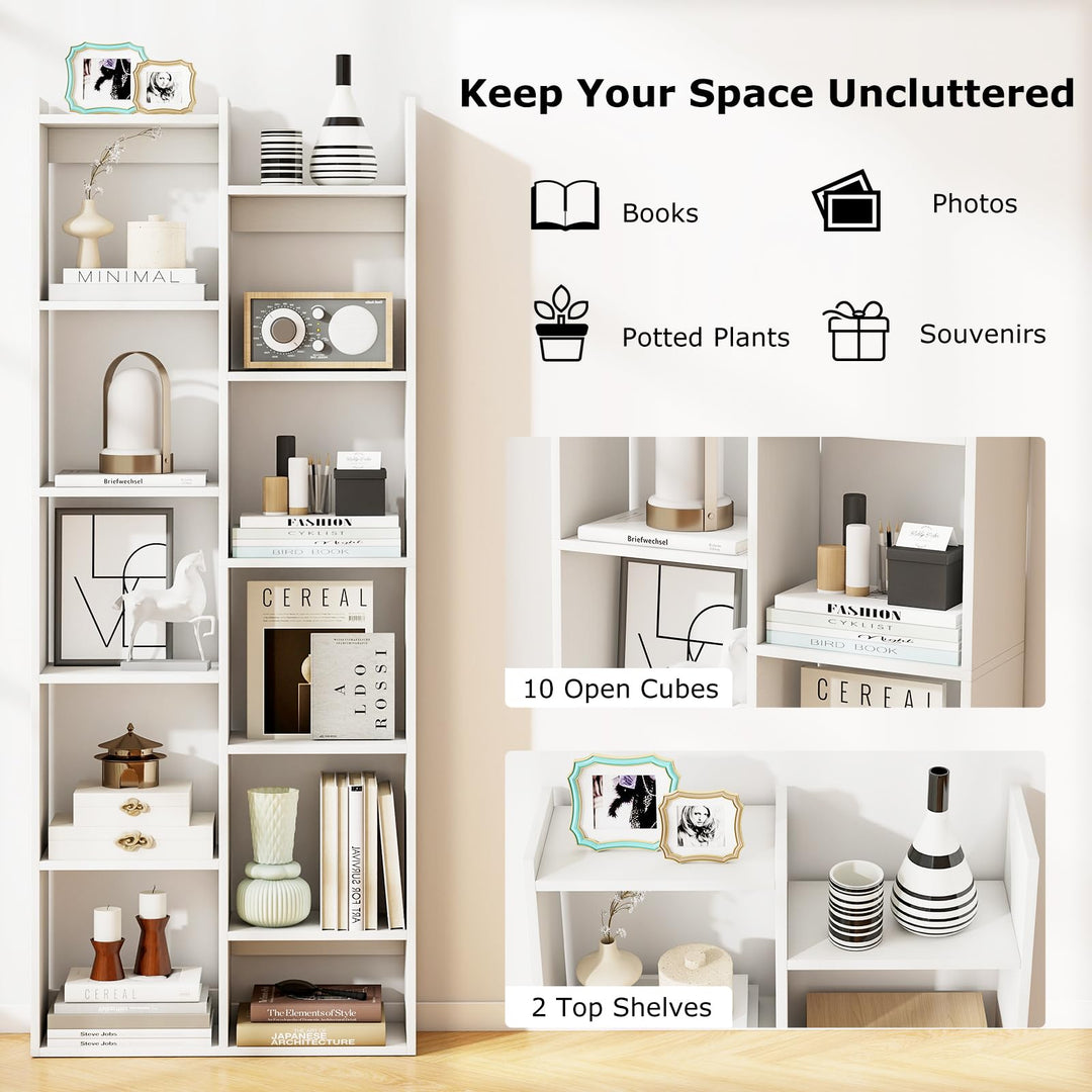 Giantex Modern Bookshelf with 12 Staggered Shelves for Living Room Office